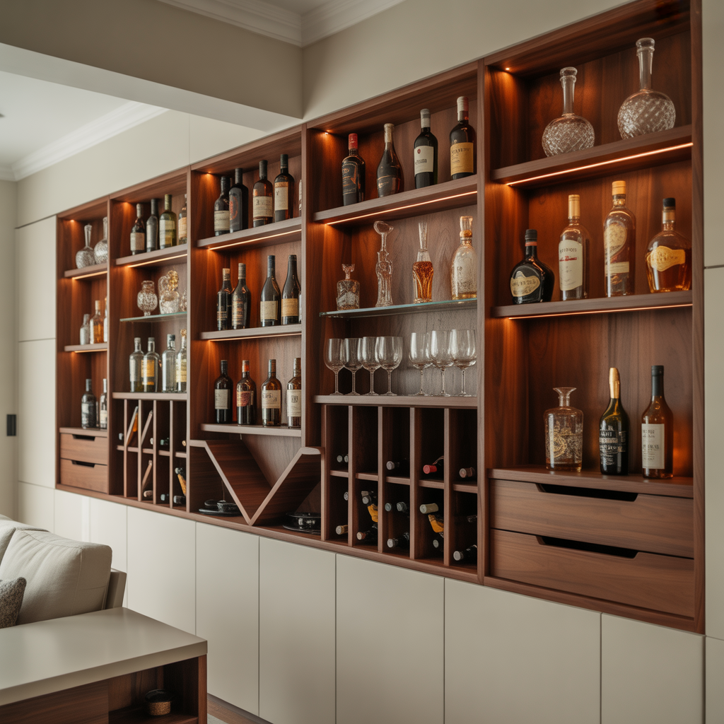 Built-In Bar Shelves for Seamless Design