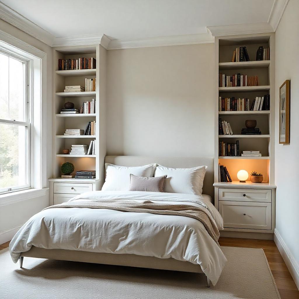 Built-In Bedroom Bookshelves for Seamless Design