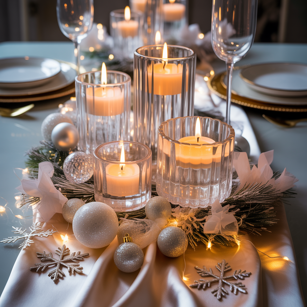 Christmas Centerpieces: 21 Stunning Ideas to Elevate Your Holiday Table 2 Candlelit Winter Wonderland Christmas Centerpieces