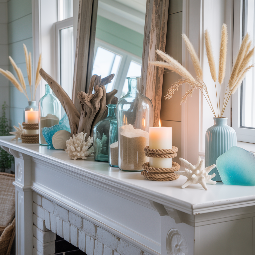 Coastal Mantel : 17 Stunning Ideas to Bring Breezy Charm to Your Fireplace 26 Coastal Mantel
