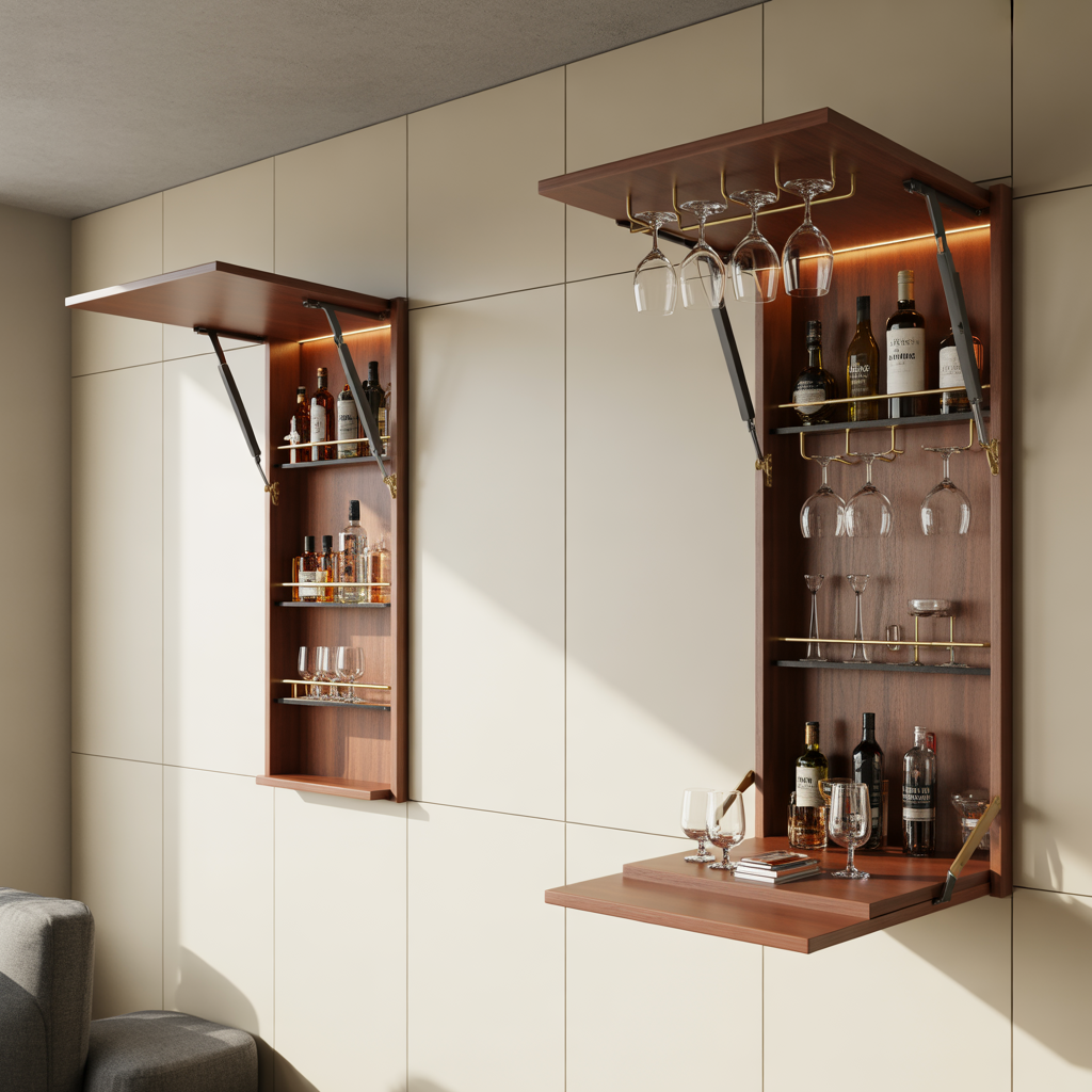 Compact Fold-Down Shelves for Small Spaces