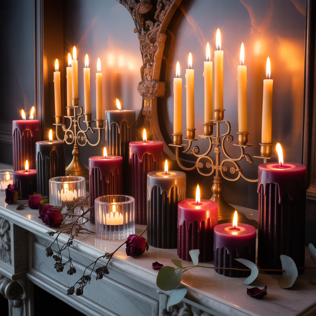 Gothic Mantel :16 Hauntingly Beautiful Ideas to Elevate Your Darkly Romantic Home 1 Dramatic Candle Arrangements