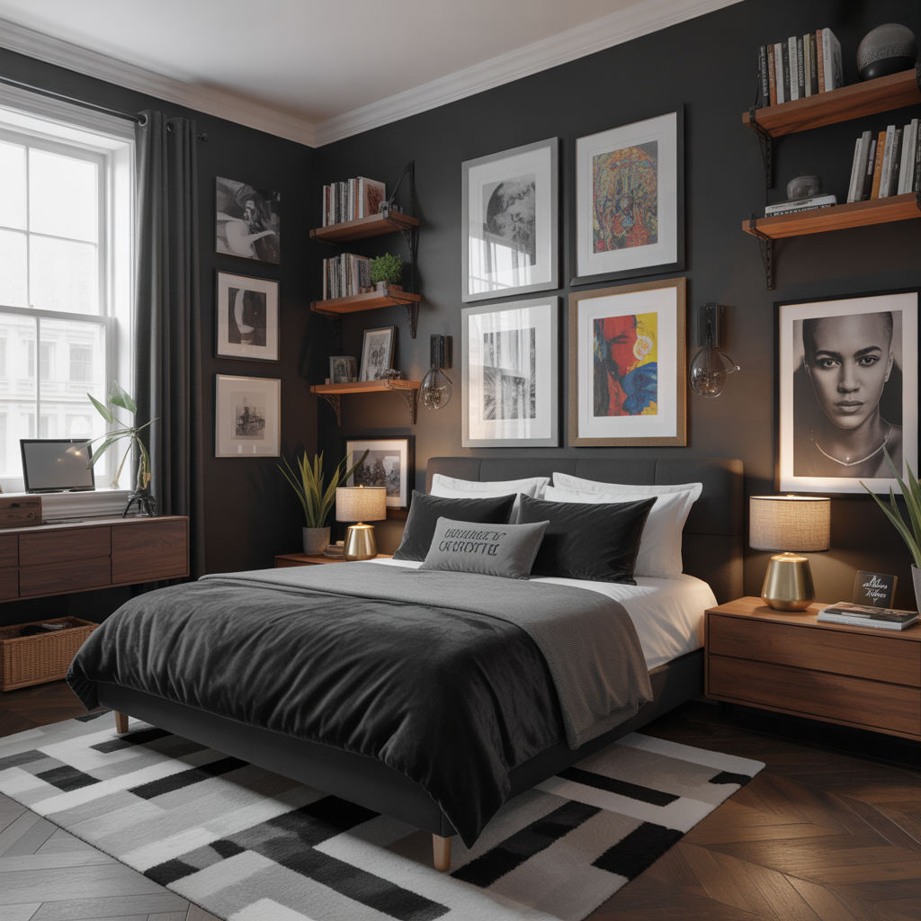 Black and Brown Bedroom: 25 Stunning Ideas for a Sophisticated Space 21 Eclectic Art-Filled Black and Brown Bedroom