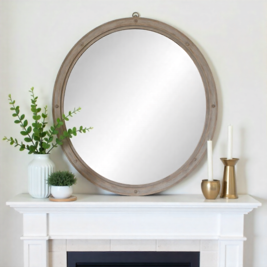 Farmhouse Mantel with Large Statement Mirror