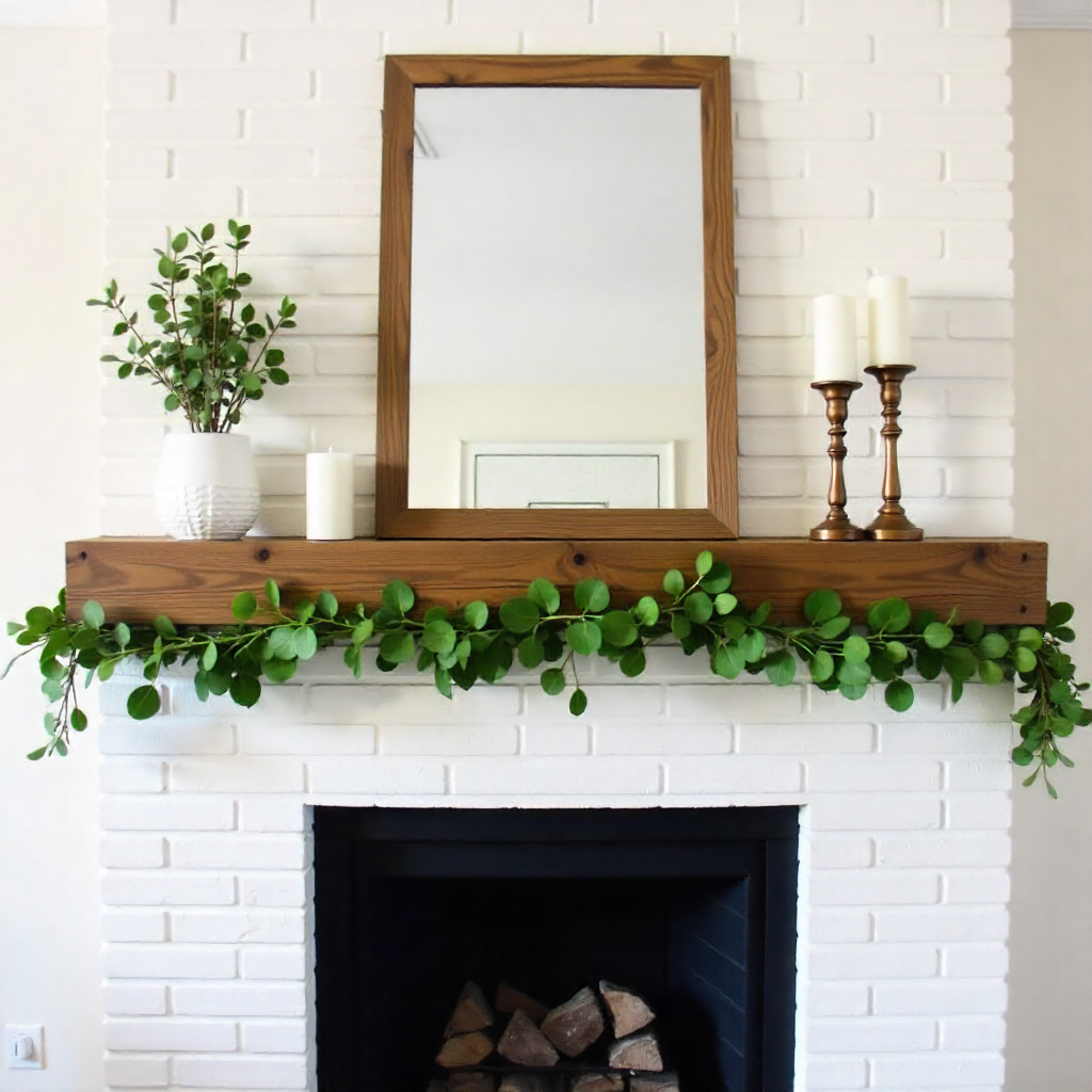 Farmhouse Mantel with Natural Greenery