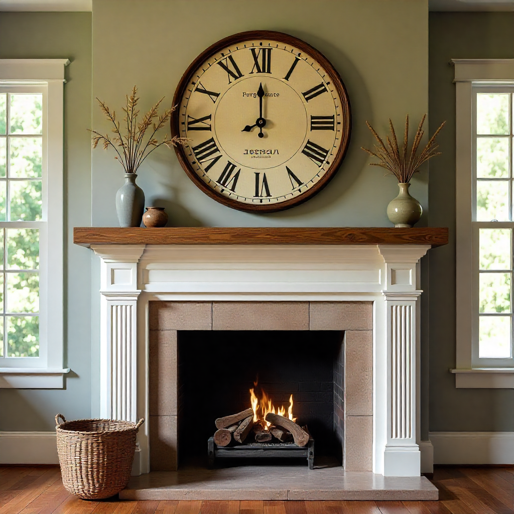 Farmhouse Mantel with Oversized Clock
