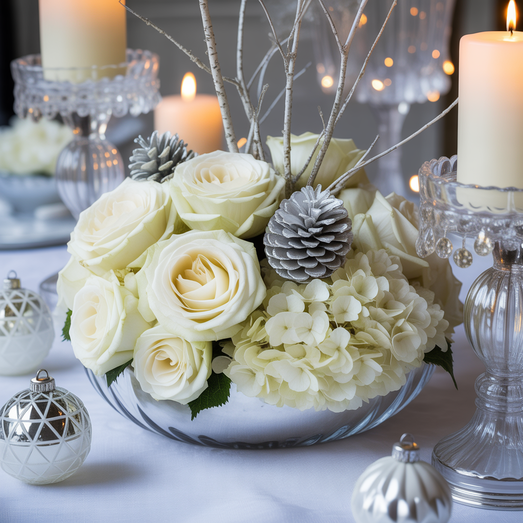 Christmas Centerpieces: 21 Stunning Ideas to Elevate Your Holiday Table 13 Frosted White Elegance Christmas Centerpieces