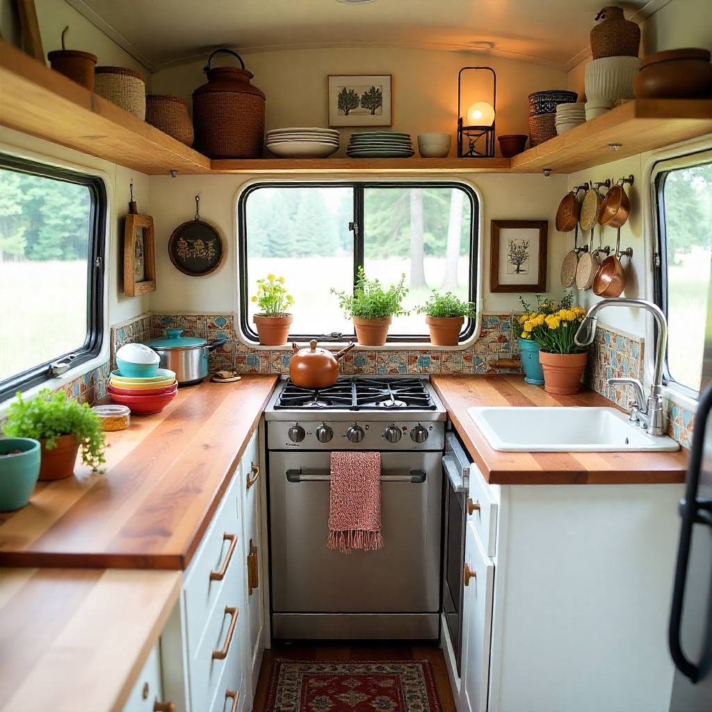Boho Camper Van Interior: 16 Beautiful Ideas for a Cozy, Free-Spirited Vibe 12 Functional Boho Kitchen Setup