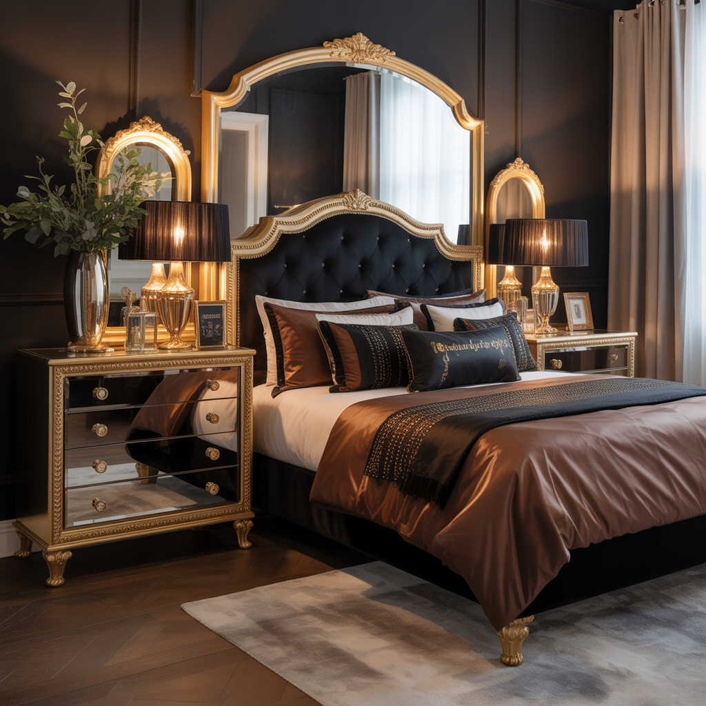 Black and Brown Bedroom: 25 Stunning Ideas for a Sophisticated Space 9 Glamorous Touch with Gold Accents