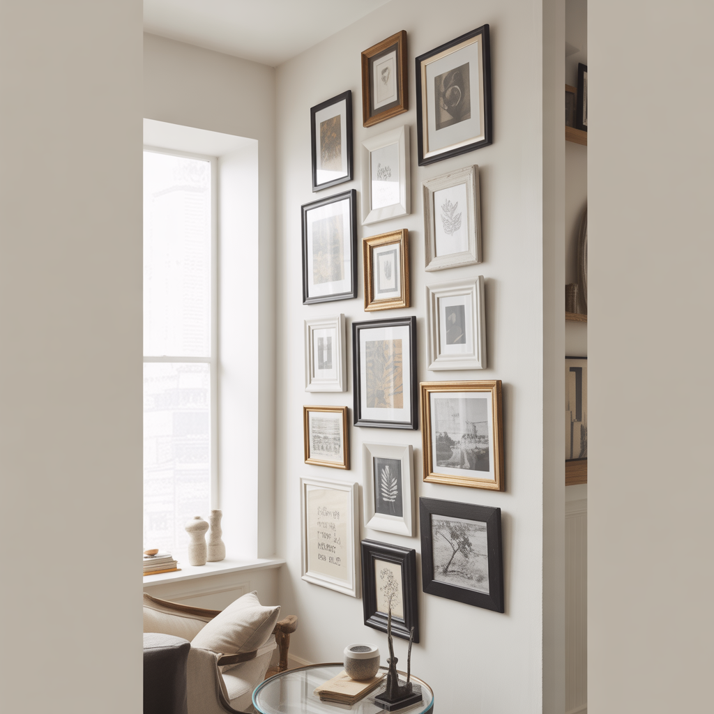 Living Room Gallery Wall: 15 Stunning Living Room Gallery Wall Ideas to Inspire Your Home 13 Go Vertical for Compact Spaces