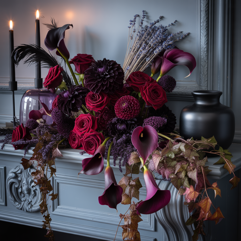 Gothic Mantel :16 Hauntingly Beautiful Ideas to Elevate Your Darkly Romantic Home 4 Gothic Florals and Dried Botanicals