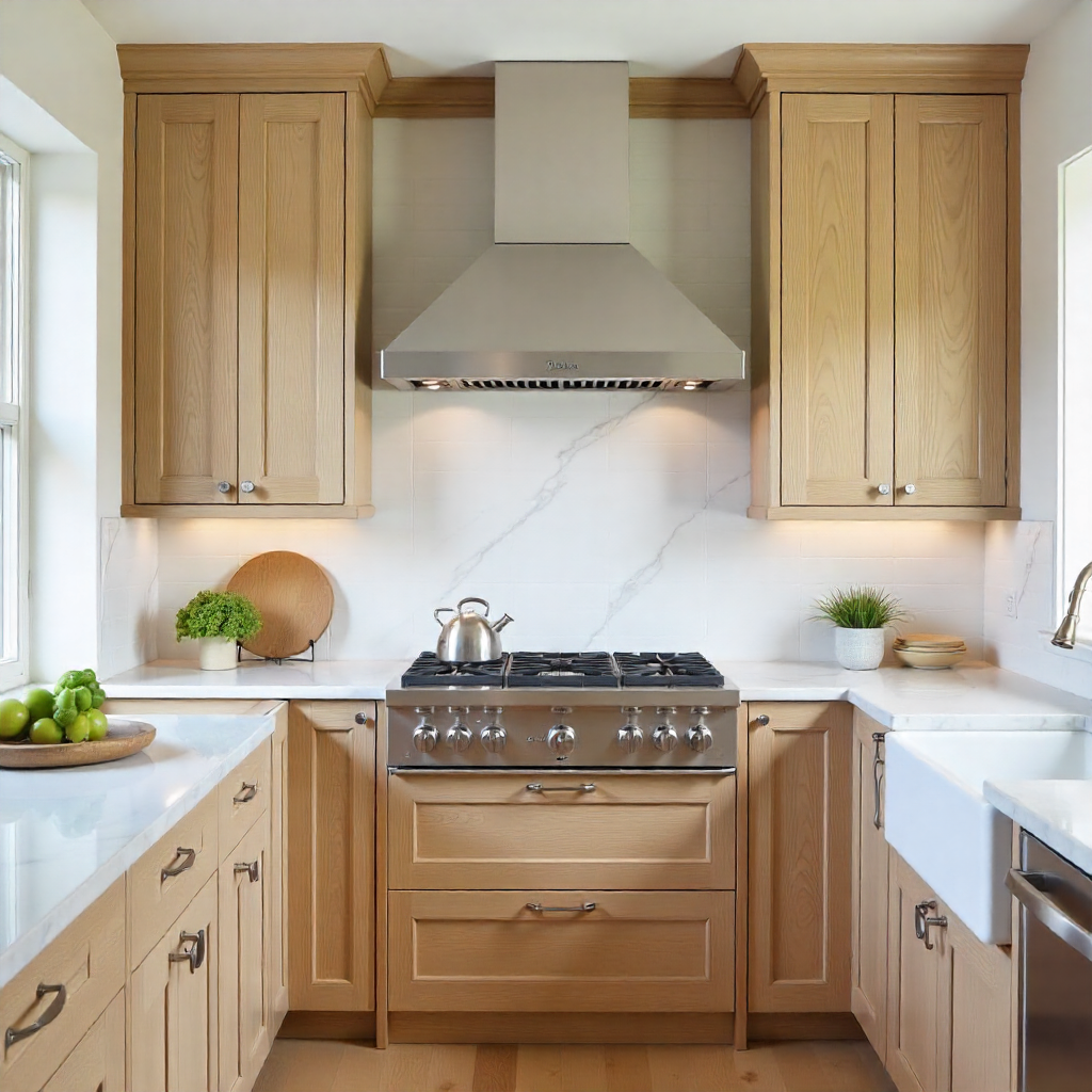 Marble Backsplash Luxury with Oak Cabinets