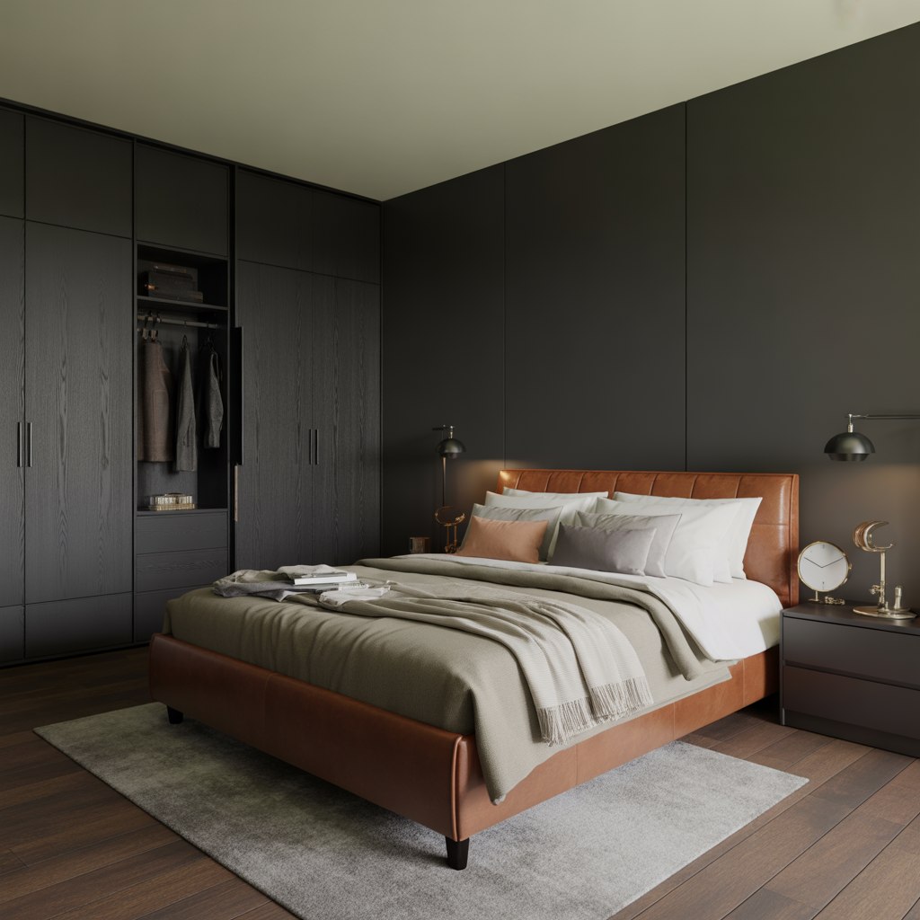 Black and Brown Bedroom: 25 Stunning Ideas for a Sophisticated Space 7 Masculine Sophistication with Leather and Dark Tones