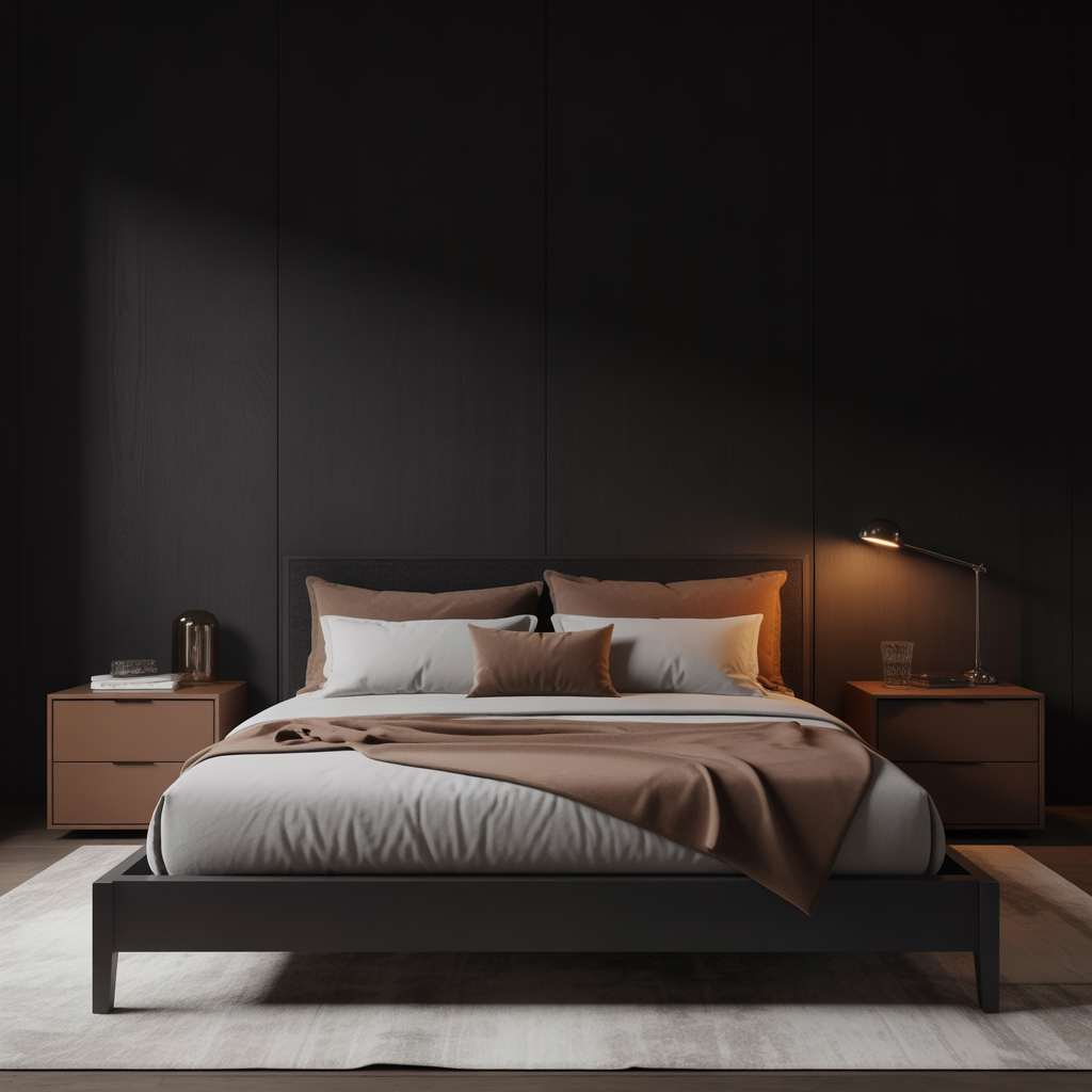 Black and Brown Bedroom: 25 Stunning Ideas for a Sophisticated Space 2 Minimalist Black and Brown Bedroom with Clean Lines