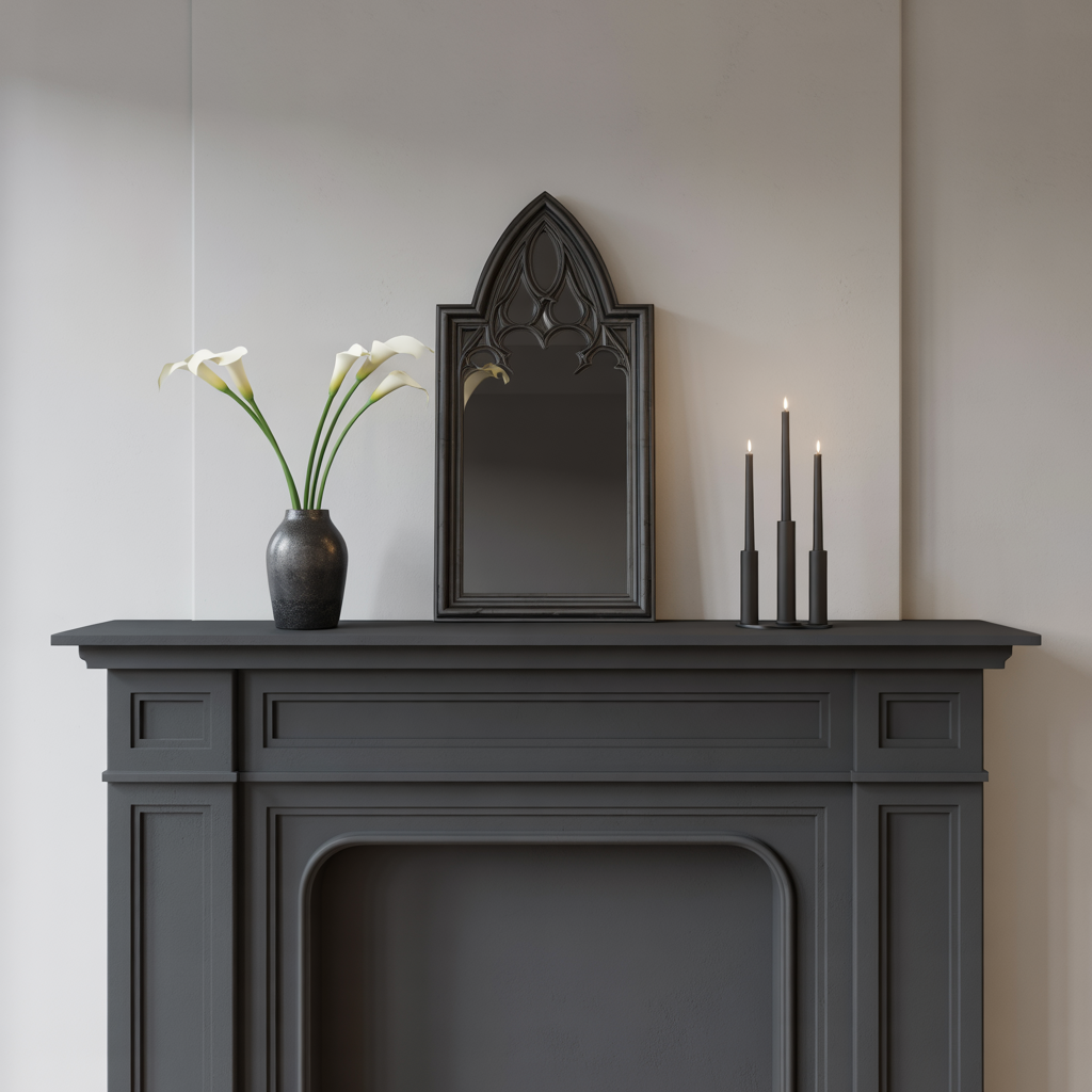 Gothic Mantel :16 Hauntingly Beautiful Ideas to Elevate Your Darkly Romantic Home 16 Minimalist Gothic Mantel for Modern Homes