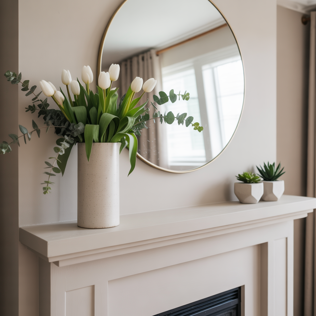 Modern Minimalist Spring Mantel with Clean Lines