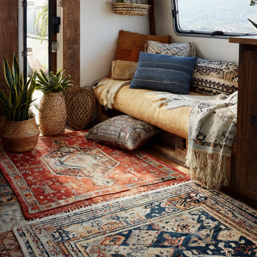 Boho Camper Van Interior: 16 Beautiful Ideas for a Cozy, Free-Spirited Vibe 10 Moroccan Rugs and Patterns