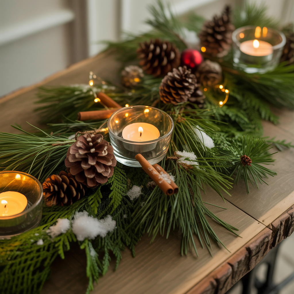 Natural Greenery and Pinecones Christmas Coffee Table
