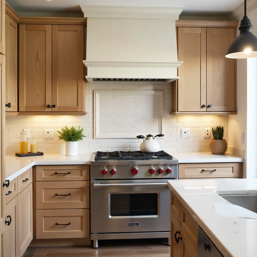 Natural Stone Backsplash with Oak Cabinets