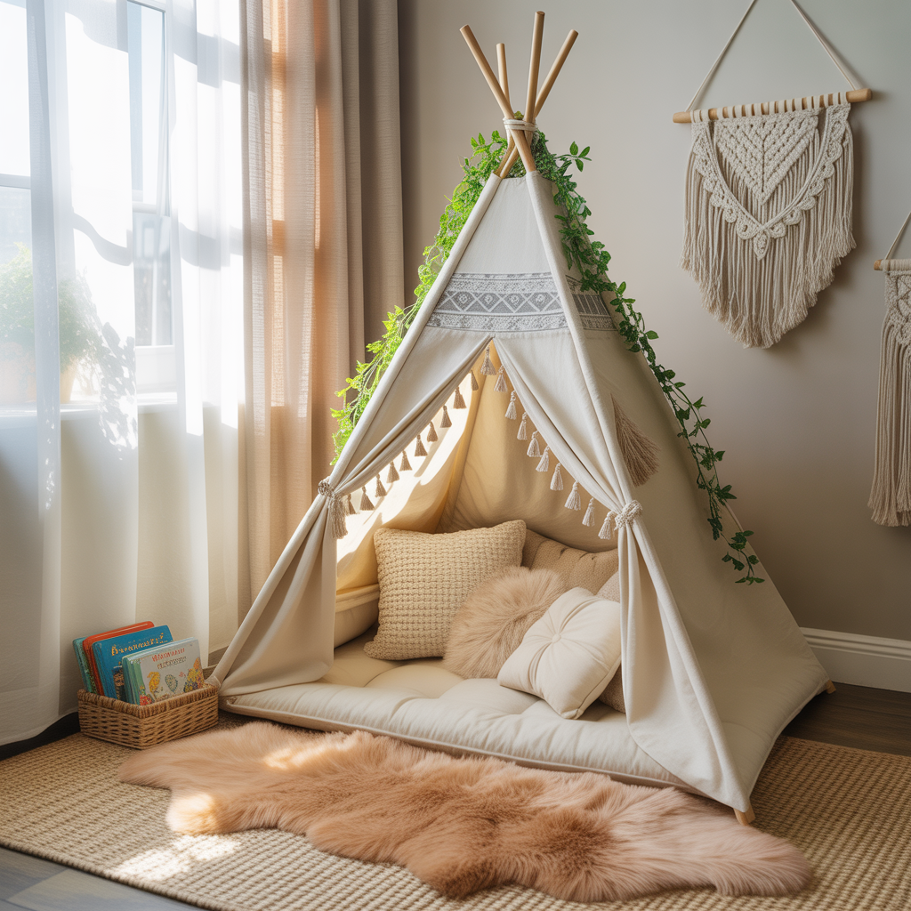 Boy Boho Nursery: 15 Dreamy Ideas for a Serene and Stylish Space 13 Playful Teepee or Canopy Corner
