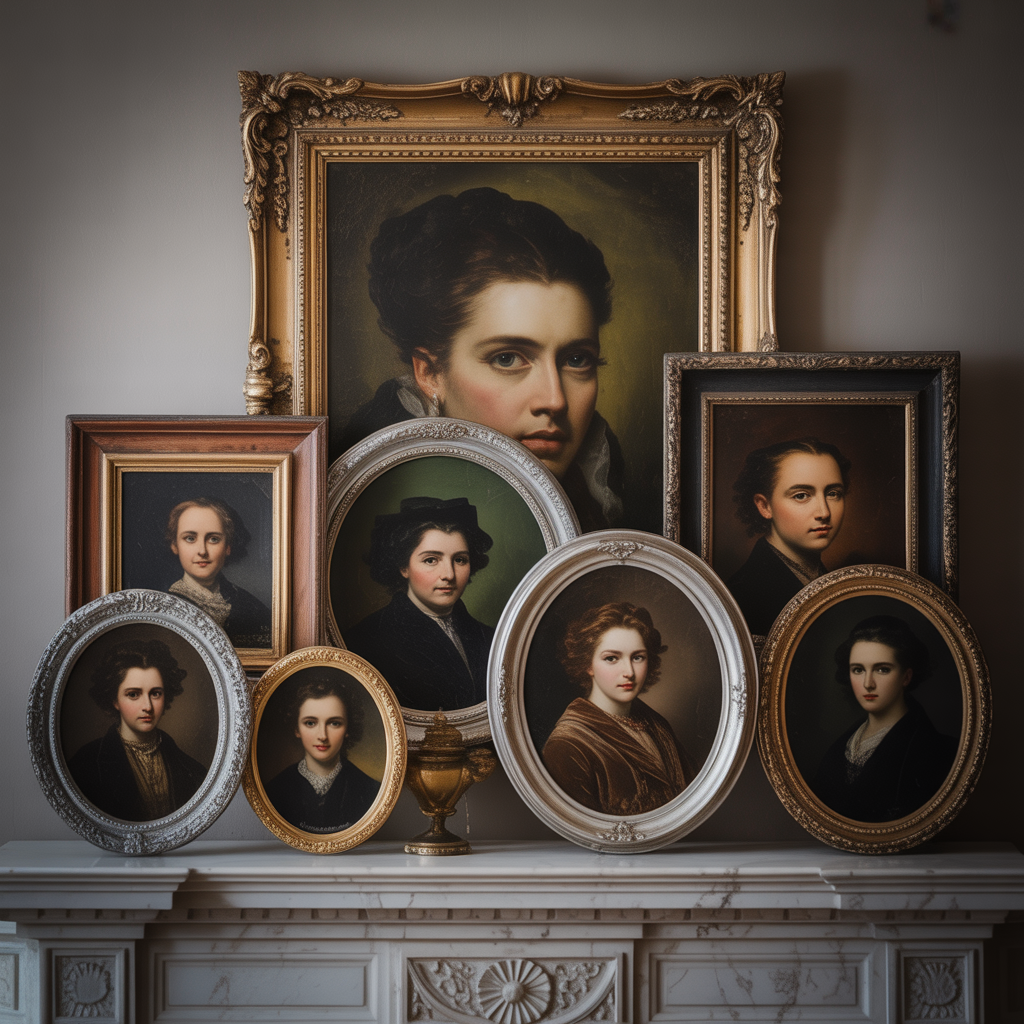 Gothic Mantel :16 Hauntingly Beautiful Ideas to Elevate Your Darkly Romantic Home 10 Portraits and Vintage Frames