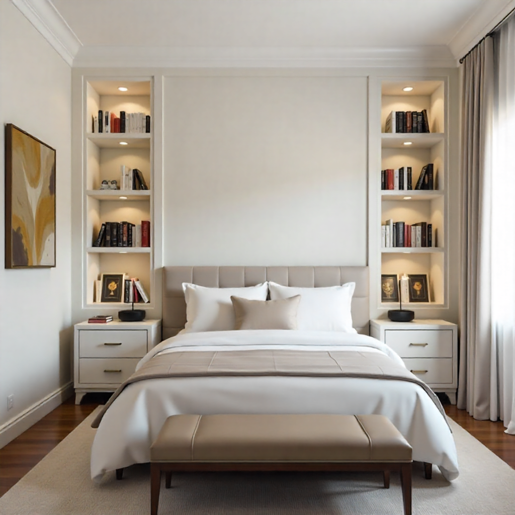 Recessed Bedroom Bookshelves for Subtle Sophistication