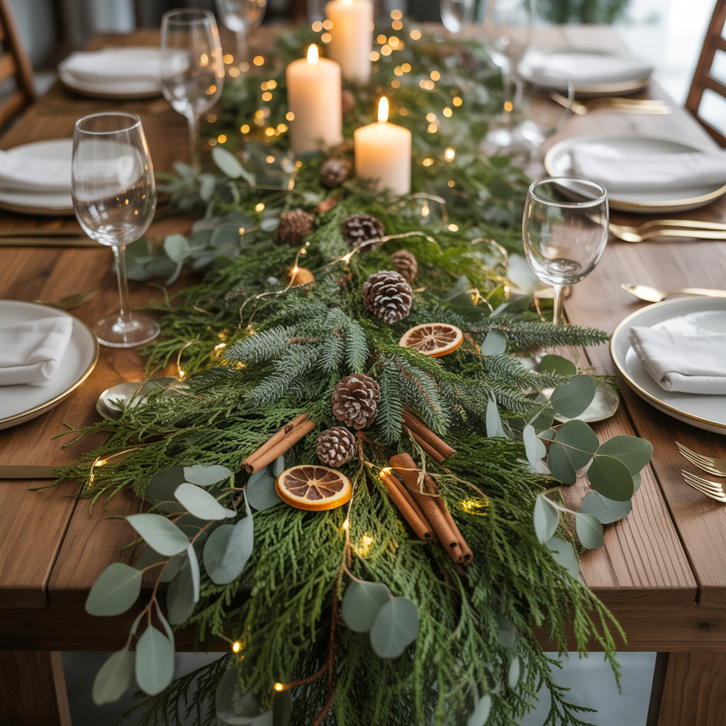 Christmas Centerpieces: 21 Stunning Ideas to Elevate Your Holiday Table 1 Rustic Evergreen Garland Centerpiece