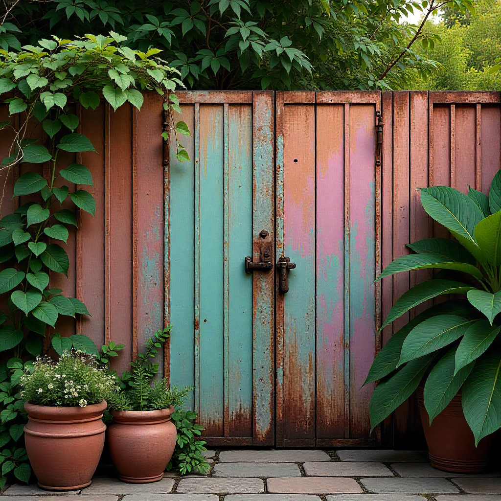 Boho Garden Fence: 14 Stunning Ideas to Bring Free-Spirited Charm to Your Outdoor Space 9 Rustic Metal Fence with Boho Décor