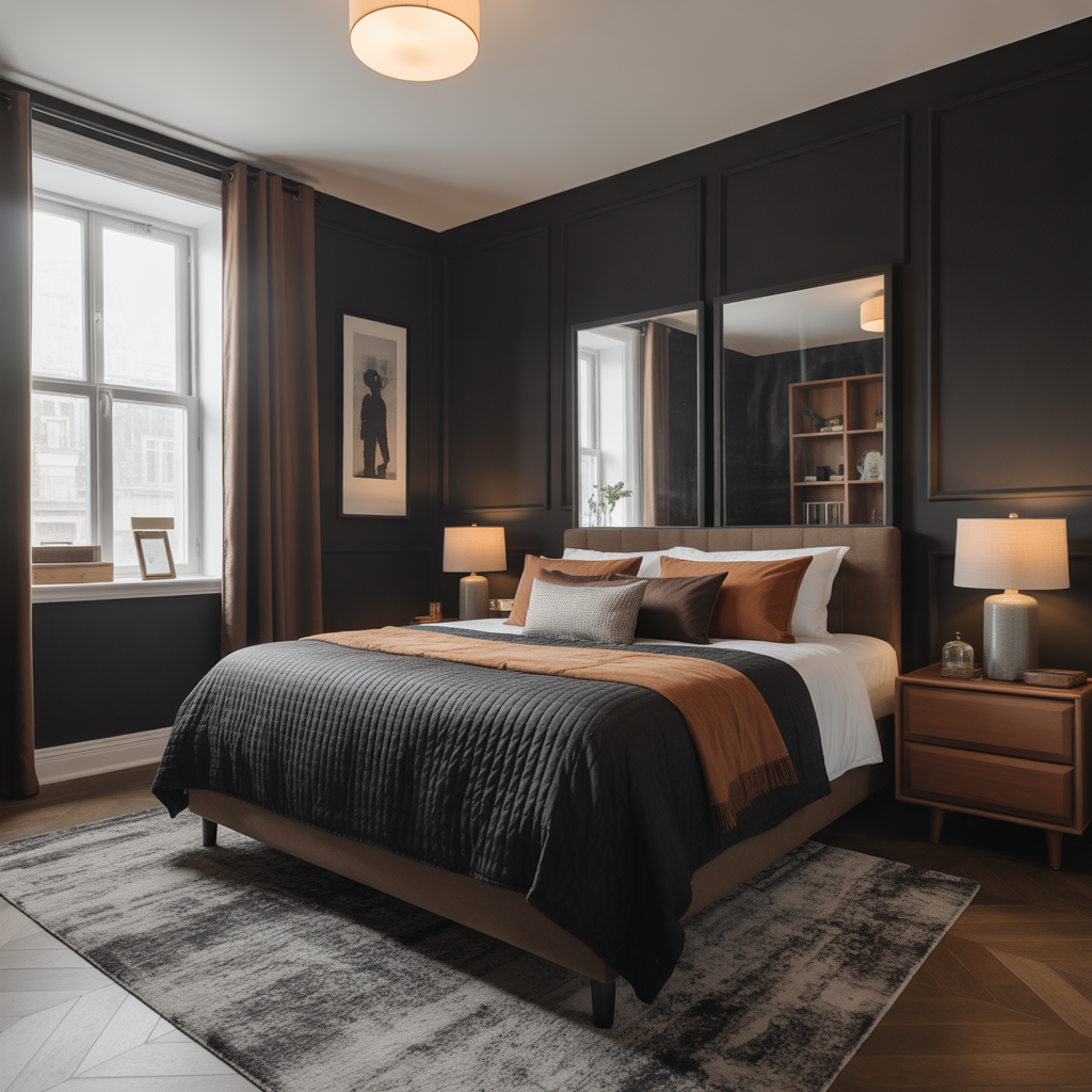 Black and Brown Bedroom: 25 Stunning Ideas for a Sophisticated Space 24 Small Space Optimization with Black and Brown