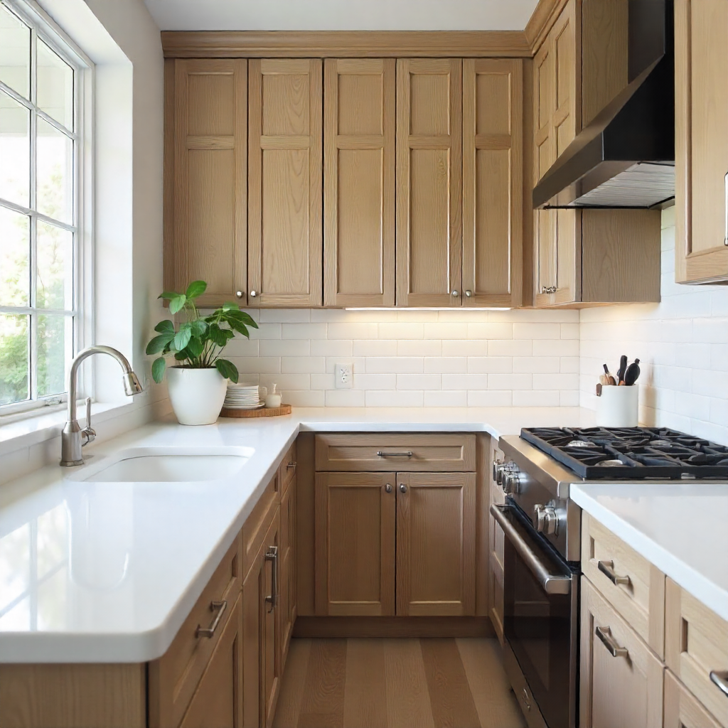 Subway Tile Elegance for Oak Cabinets