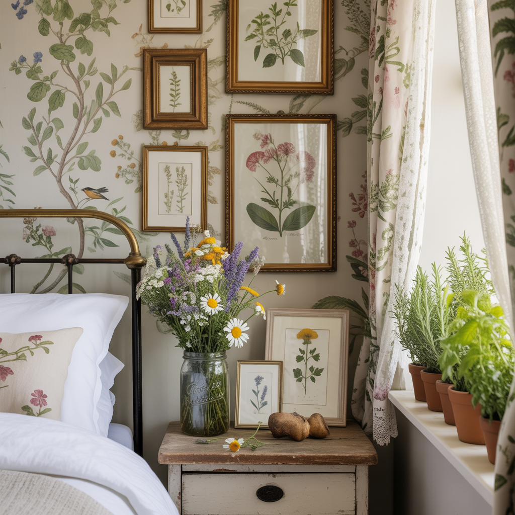English Cottage Bedroom: 14 Dreamy Ideas for a Cozy, Timeless heaven 7 The Beauty of Botanical Prints and Nature Motifs