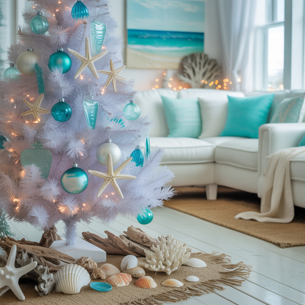 Christmas Tree Color Schemes :15 Beautiful ideas You’ll Want to Try This Year 14 Turquoise and White Coastal Christmas
