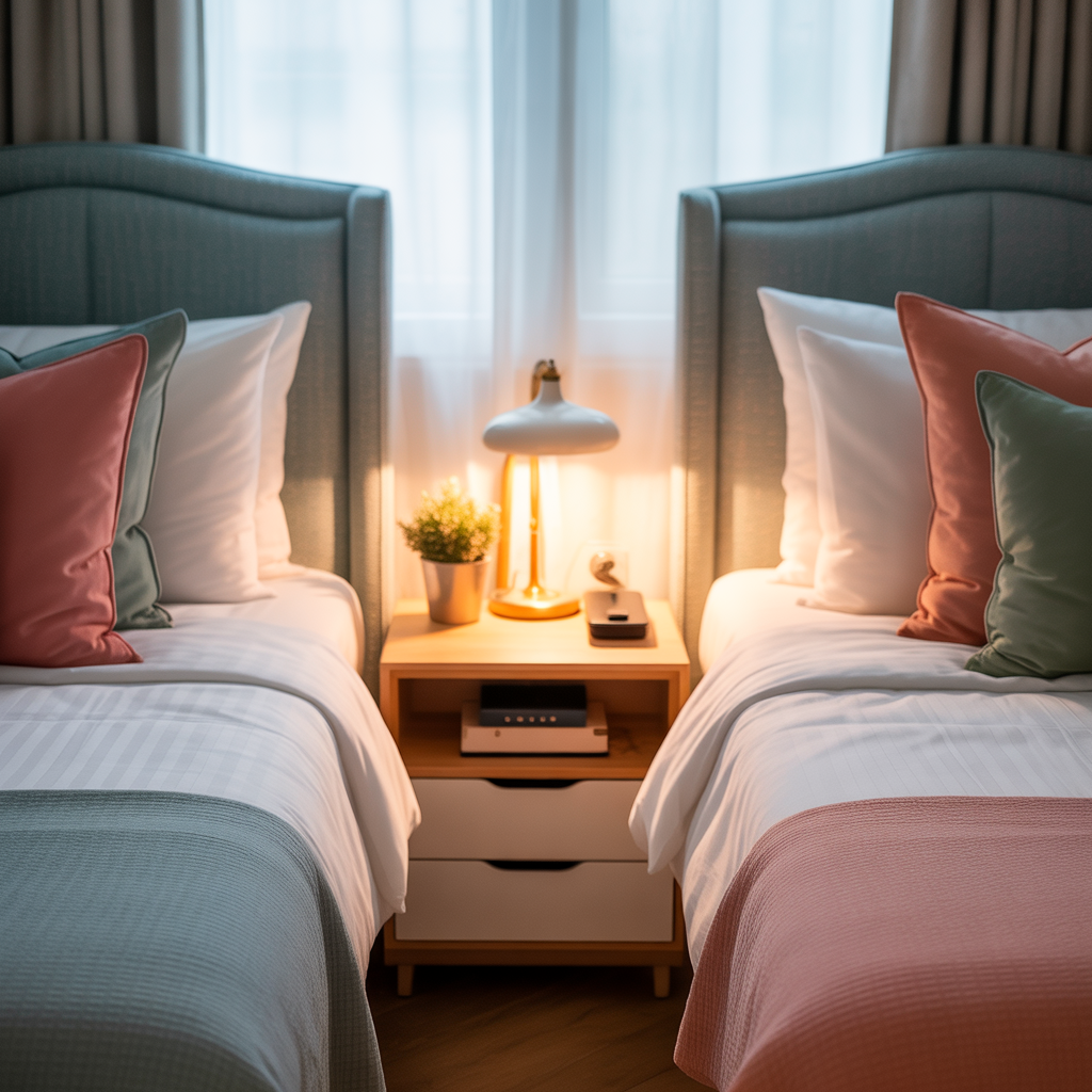 Small Shared Bedroom : 15 Creative Ways to Maximize Space and Style 3 Twin Beds with Shared Nightstand