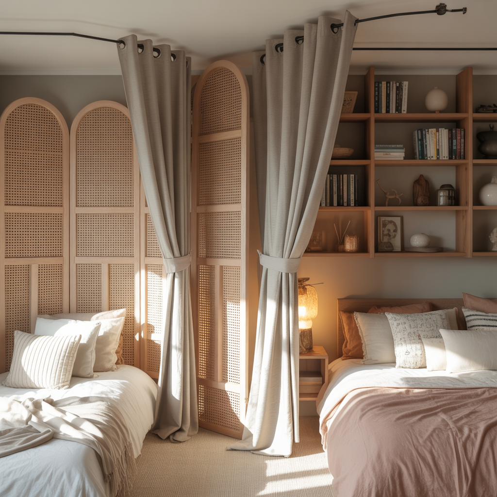 Small Shared Bedroom : 15 Creative Ways to Maximize Space and Style 4 Use Room Dividers for Personal Zones