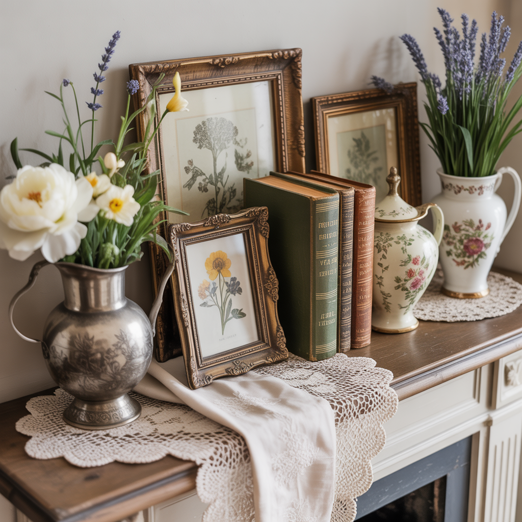 Vintage Garden Mantel with Antique Flair