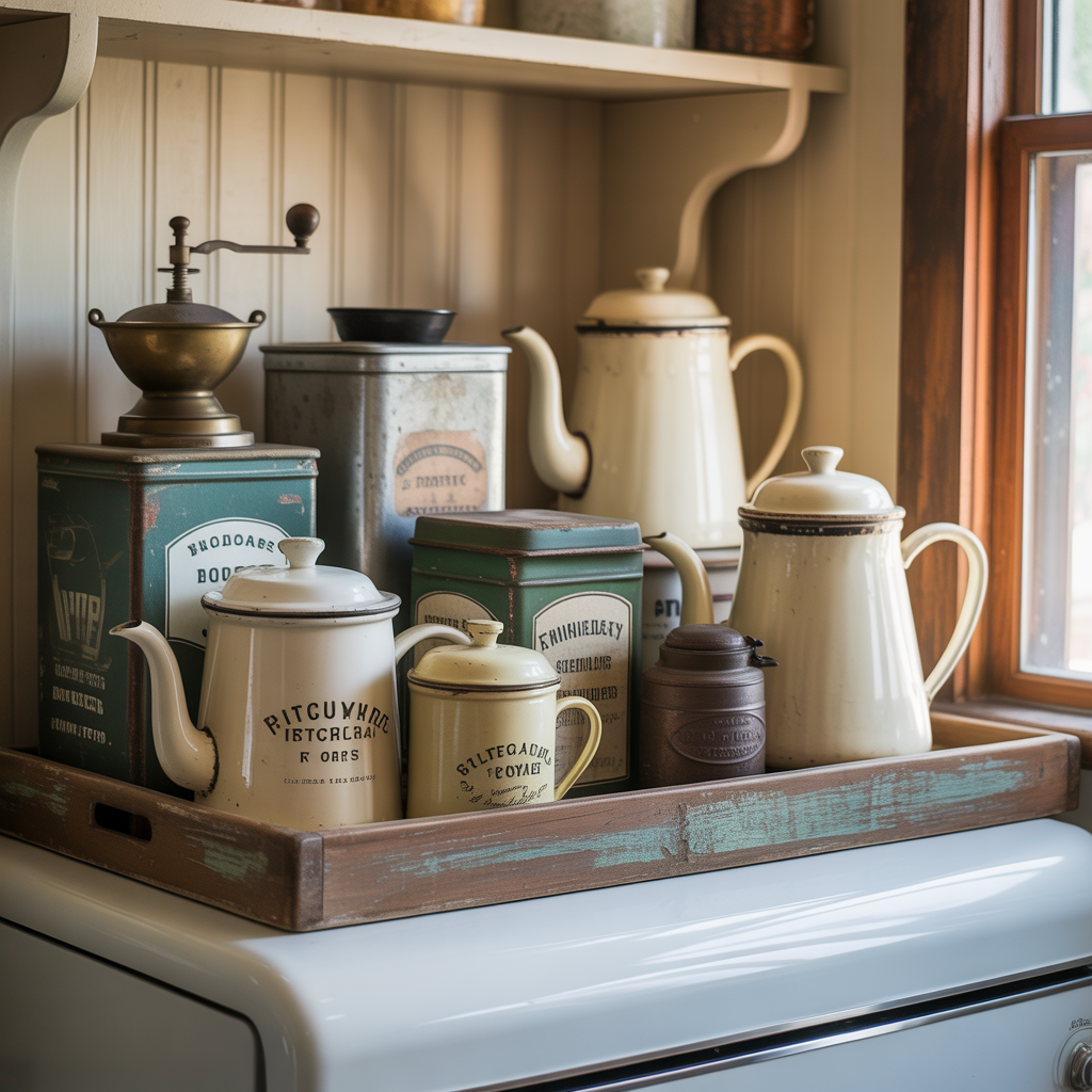 Fridge Top Decor :16 Ideas to Transform an Overlooked Space 15 Vintage Kitchenware Display for Timeless Charm