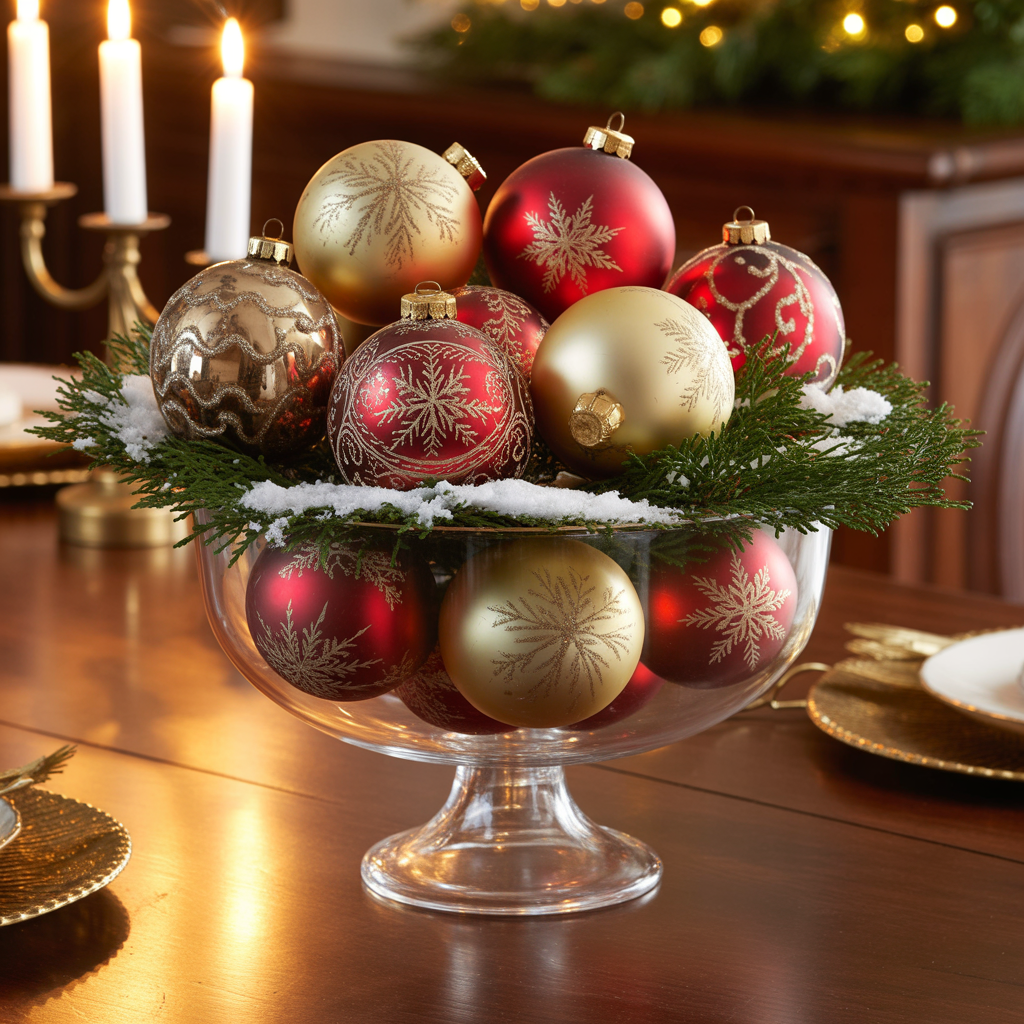 Christmas Centerpieces: 21 Stunning Ideas to Elevate Your Holiday Table 3 Vintage Ornament Bowl Christmas Centerpieces