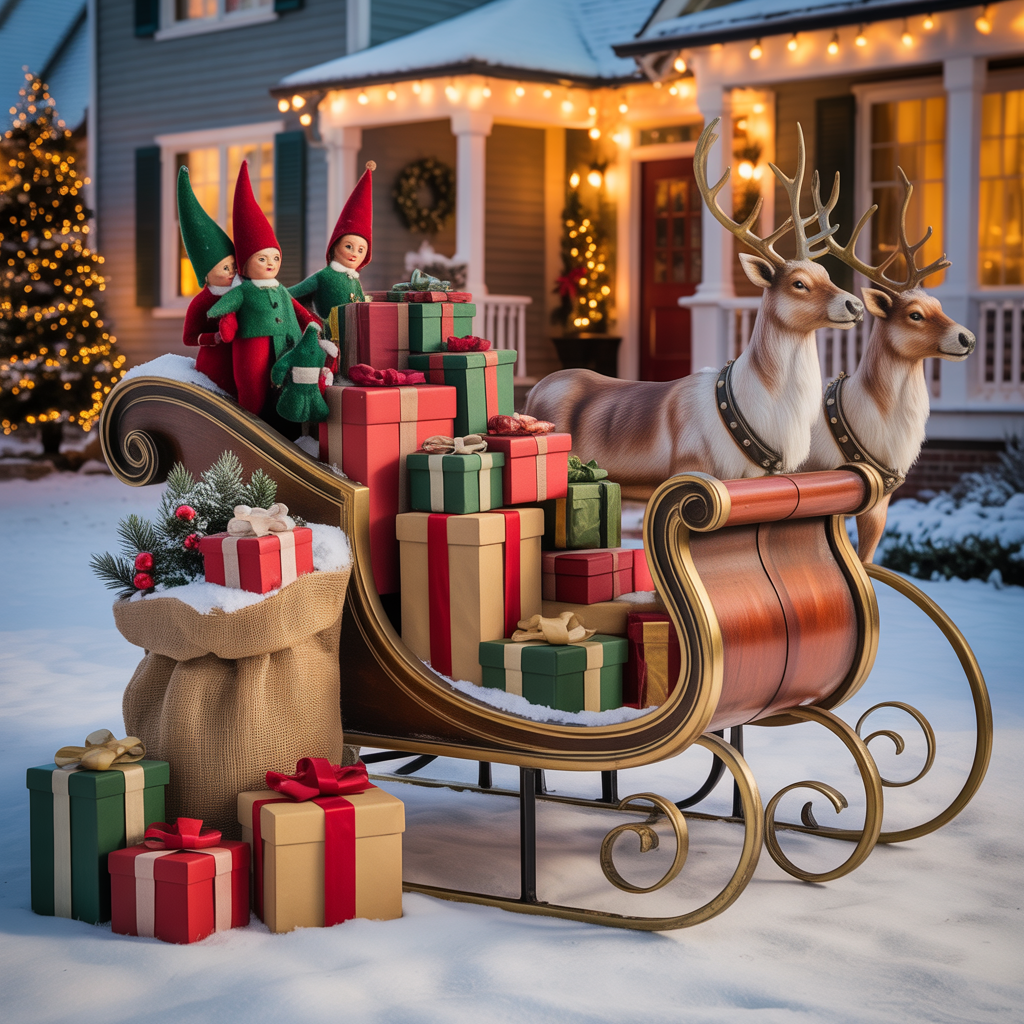 Vintage Sleigh and Reindeer Setup