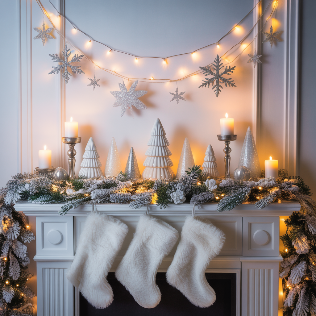 Christmas Mantel: 14 Magical Decorating Ideas to Make Your Fireplace the Star of the Season 3 White Winter Wonderland