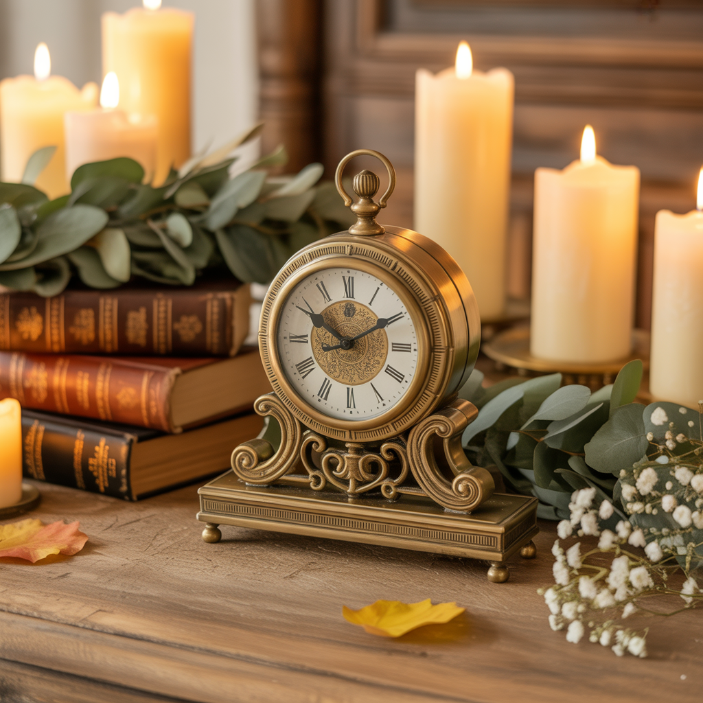 Antique Clock and Candle Centerpiece