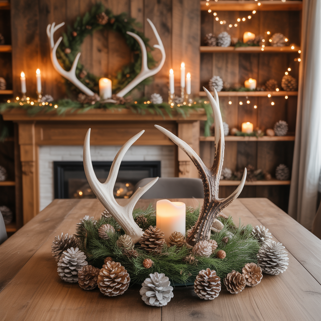 Rustic Cabin Christmas Decor :20 Ideas to Create a Warm and Magical Holiday Retreat 5 Antler and Pinecone Accents