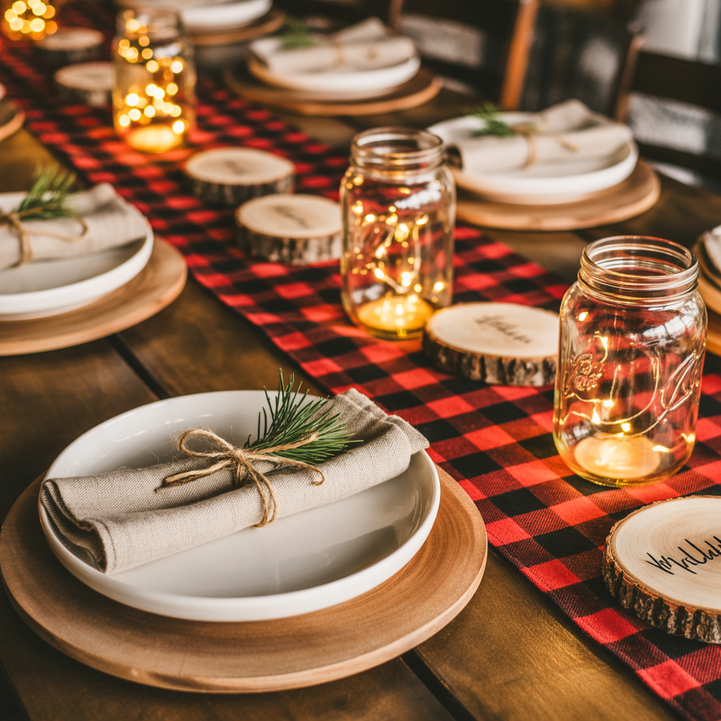 Rustic Cabin Christmas Decor :20 Ideas to Create a Warm and Magical Holiday Retreat 9 Cabin-Inspired Table Setting