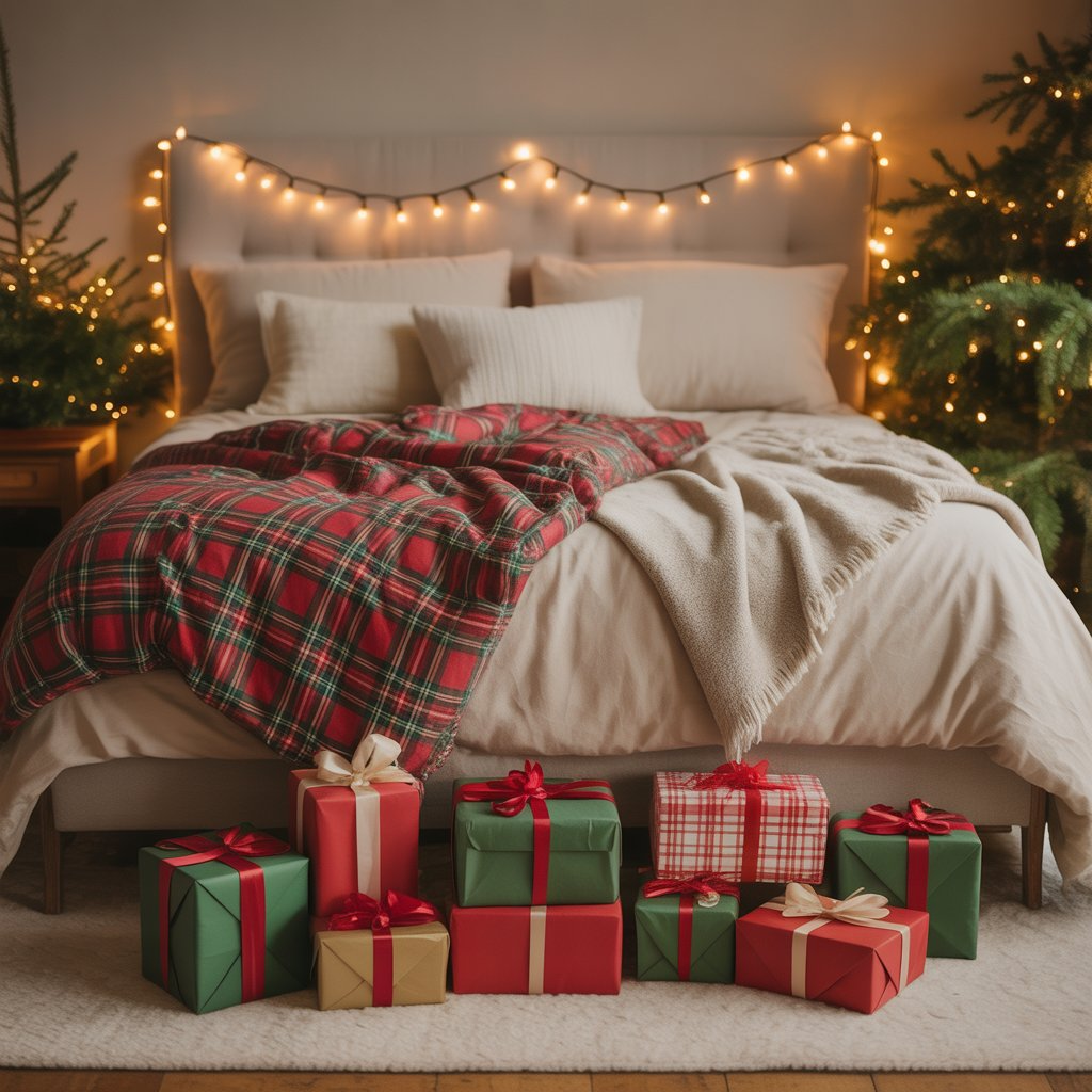 Christmas Mini Session Indoor Photoshoots : 20 Heartwarming Concepts for Magical Holiday Memories 17 Christmas Bed Setup