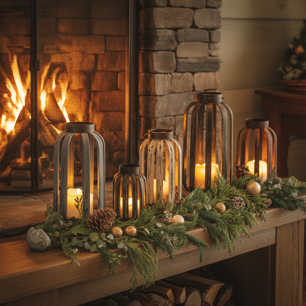 Christmas Lanterns :20 Magical Ways to Illuminate Your Holiday Decor 1 Cozy Fireplace Lantern Display