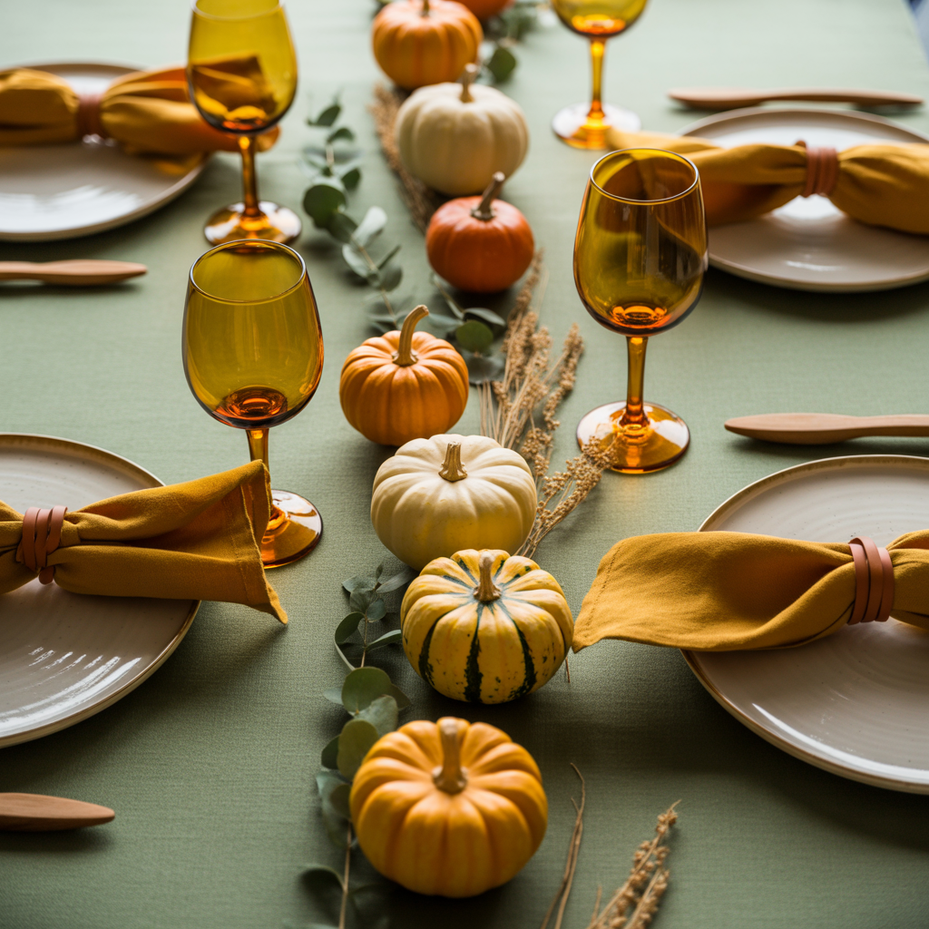 Fall Table Setting with Sage and Mustard Tones