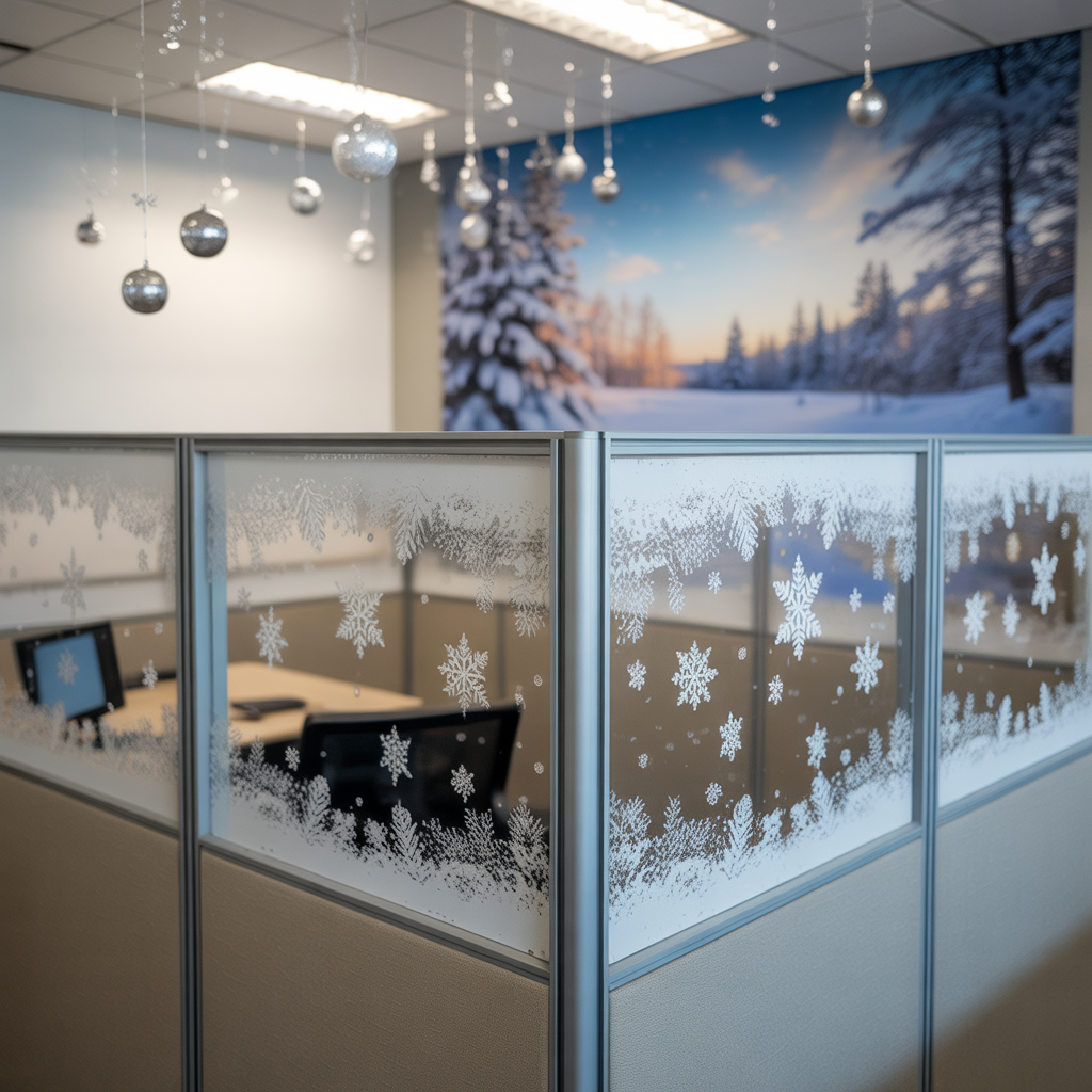 Christmas Cubicle Decor: 20 Heartwarming to Bring Joy and Festive Cheer to Your Workspace 16 Frosted Window Effect