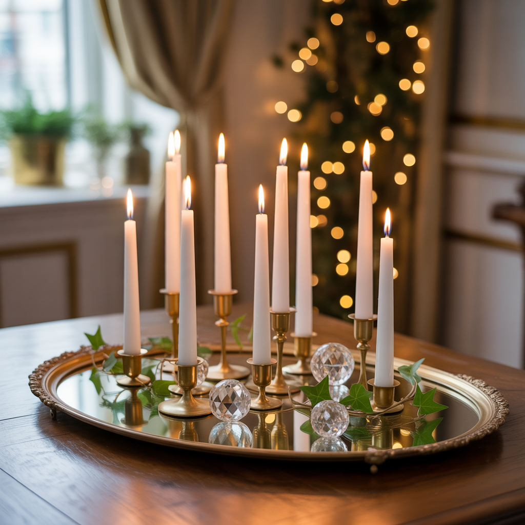 Gilded Mirror Centerpiece with Taper Candles