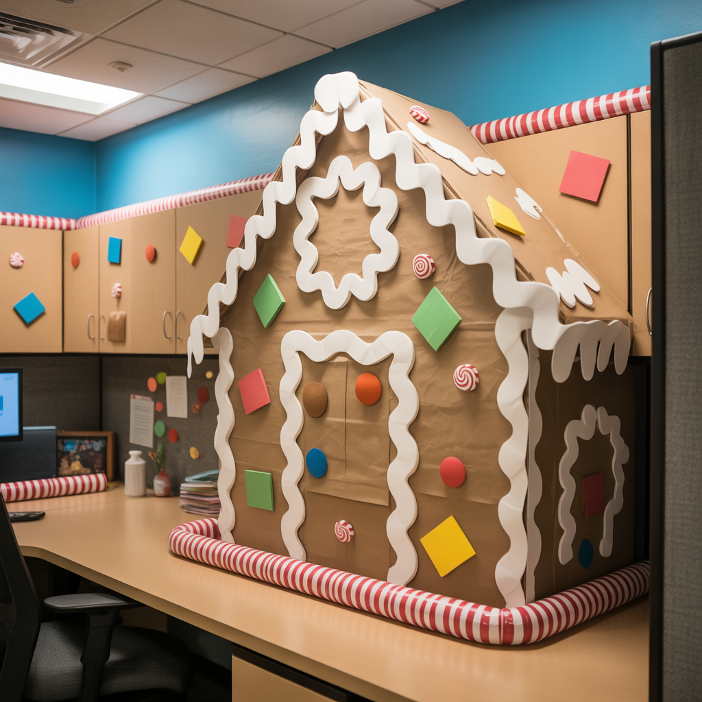 Christmas Cubicle Decor: 20 Heartwarming to Bring Joy and Festive Cheer to Your Workspace 5 Gingerbread House Cubicle
