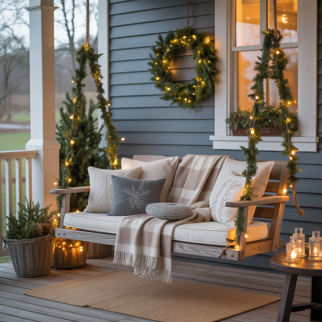 Hanging Porch Swing with Winter Cushions