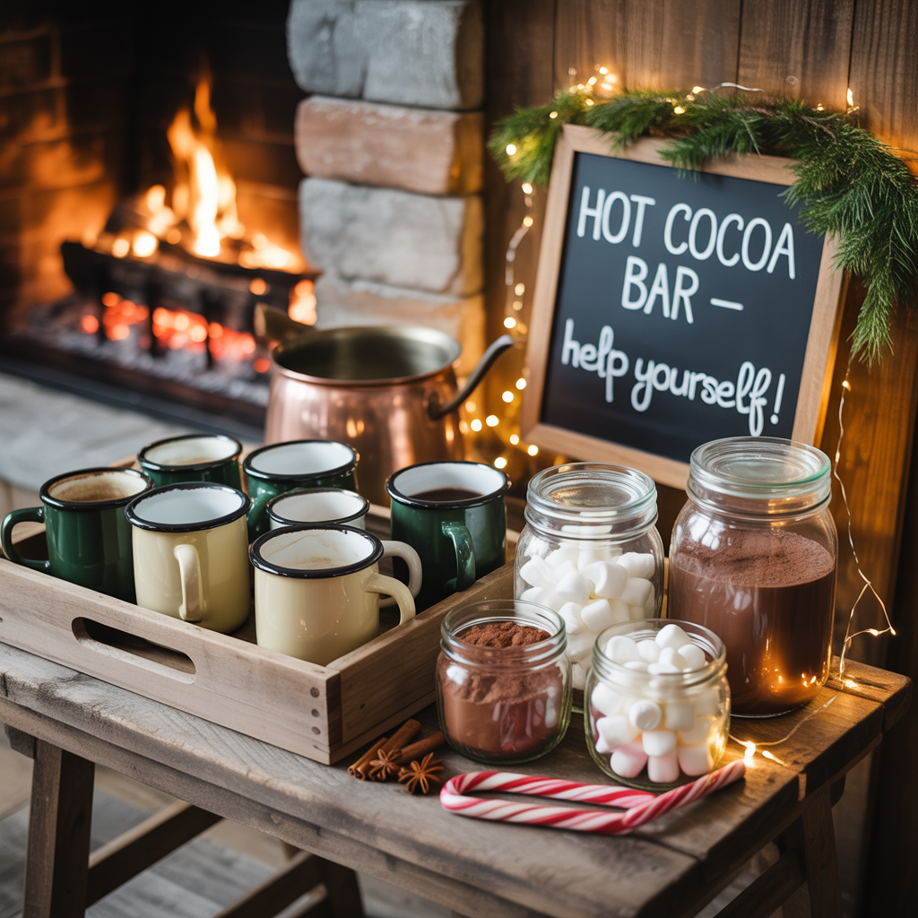 Rustic Cabin Christmas Decor :20 Ideas to Create a Warm and Magical Holiday Retreat 16 Hot Cocoa and Snack Bar